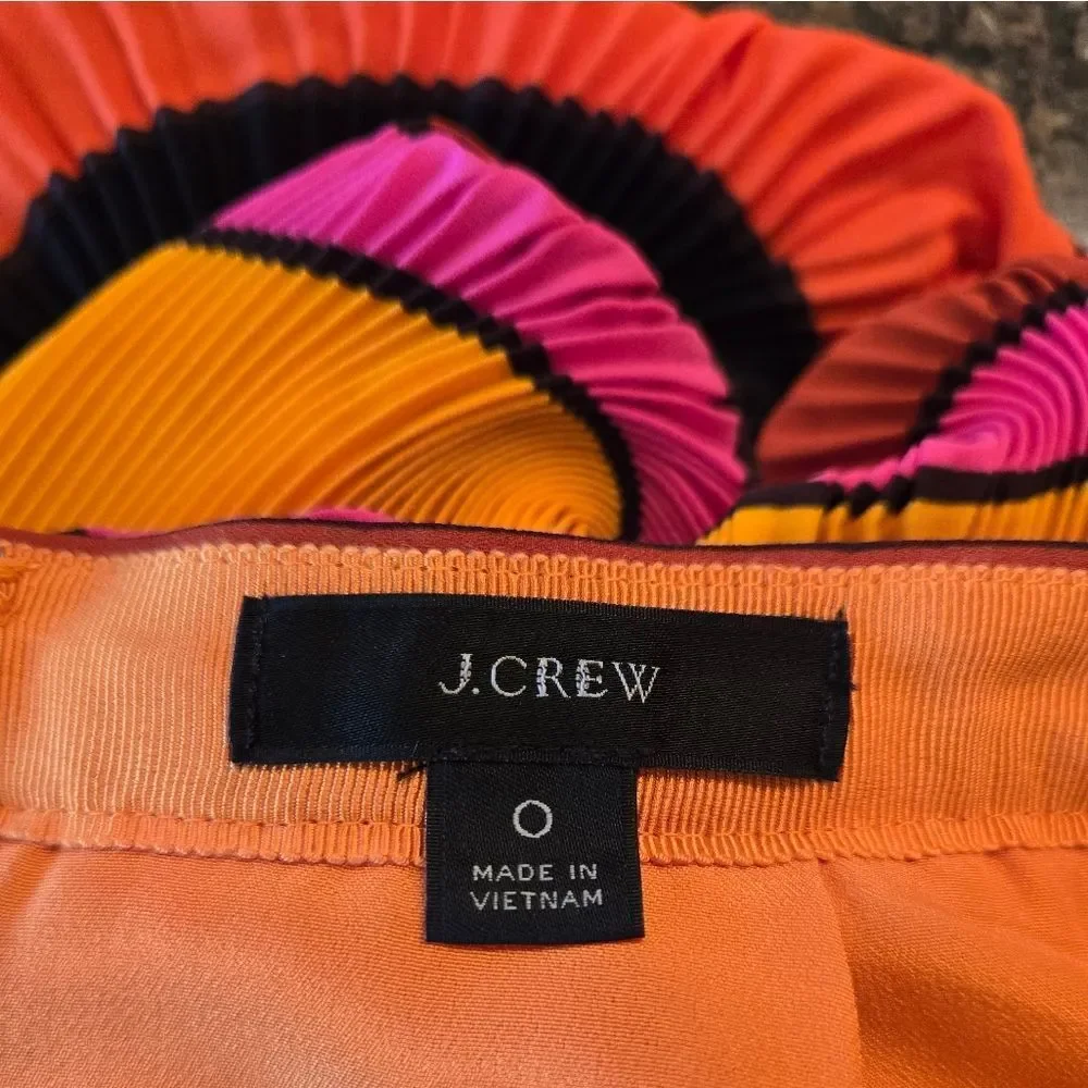 J Crew Vibrant Orange Pleated Striped Maxi Skirt Size 0
